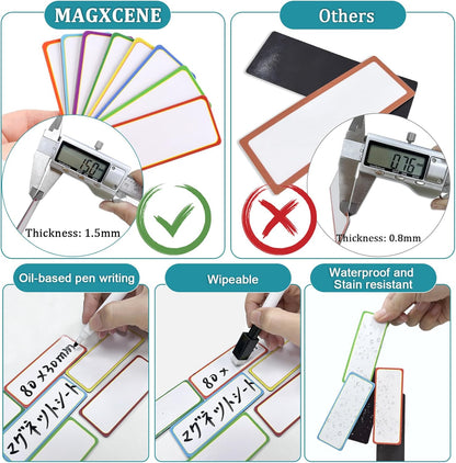 80 Pack Magnetic Dry Erase Labels 8 Colors 3.2"x1.2" Magnetic Labels Reusable Strips for Classroom, Office, Cabinet, Write On Magnets Sticker Writable Erasable Name Tags for Fridge