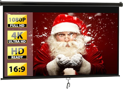 Projector Screen 100 Inch 16:9 HD Portable Manual Pull Down Projector Screen, Wall Ceiling Mounted Retractable Widescreen for Home Theater Cinema Office Movie TV Game, Black