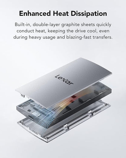 Lexar ES3 1TB External SSD, USB 3.2 Gen2 Portable SSD, PSSD Up to 1050MB/s Read, 1000MB/s Write, External Solid State Drive Compatible with iPhone 16/15 Series/Mac/PS5/XBOX/Laptop/PC, Silver