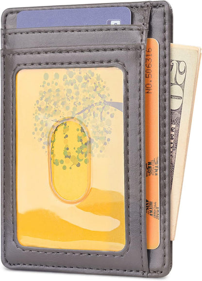 Buffway Slim Minimalist Front Pocket RFID Blocking Leather Wallets for Men and Women - Alaska Grey