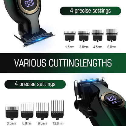 BILLAR Hair Clippers for Men with Beard Trimmer, Professional Clippers & Beard Trimmers Set, Electric Razor Shavers for Men, Cordless Men’s Grooming Kit for Nose, Face, Hair (Green)