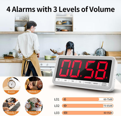 VOCOO Digital Kitchen Timer with 7.8” Extra Large Display, Magnetic, LED with 3 Brightness, 4 Alarms and 3 Volume Levels, Battery Countdown Count Up Timer for Cooking, Classroom, Home Gym (White)