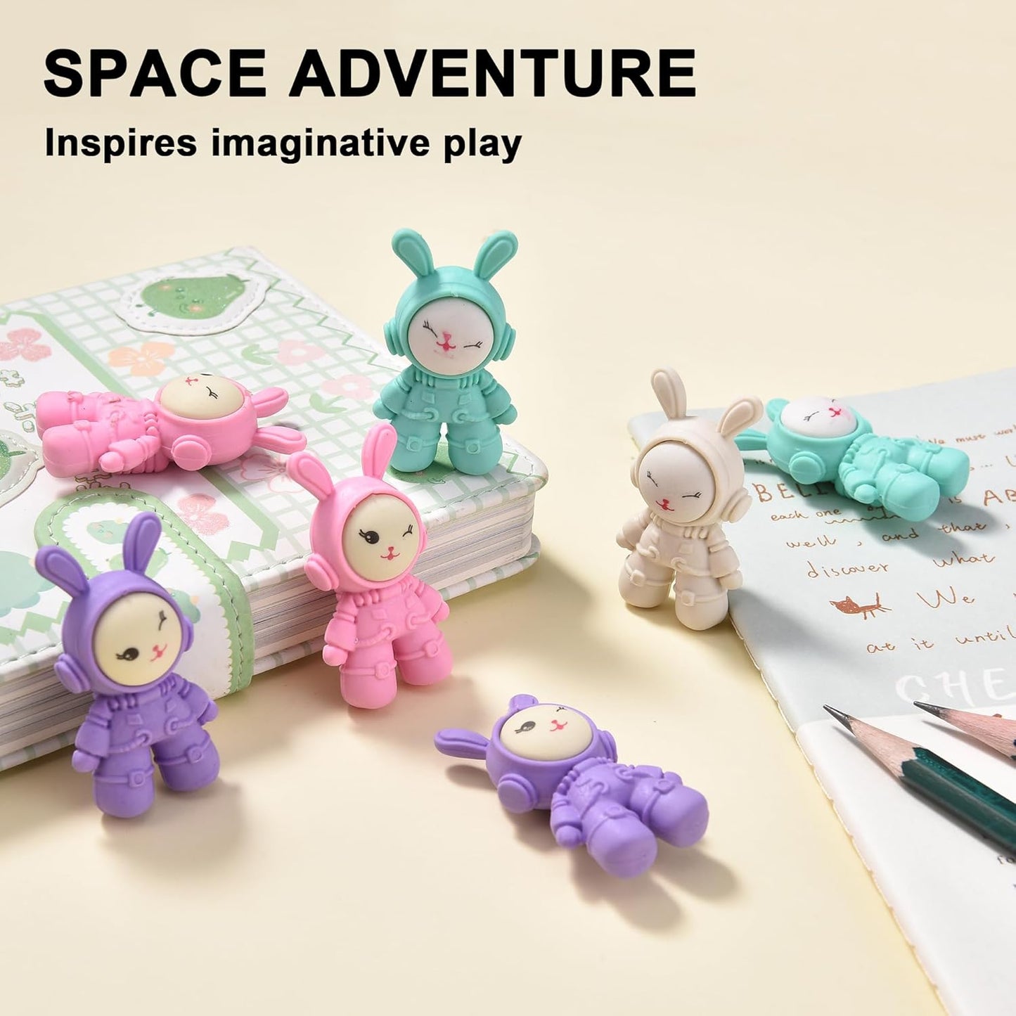 20Pcs Outer Space Themed Erasers for Kids Bulk, Cute Rabbit Astronaut Buddy Eraser Spaceman Erasers for School Classroom Supplies Party Favors
