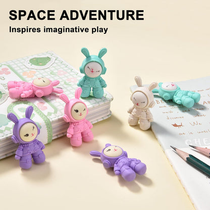 20Pcs Outer Space Themed Erasers for Kids Bulk, Cute Rabbit Astronaut Buddy Eraser Spaceman Erasers for School Classroom Supplies Party Favors