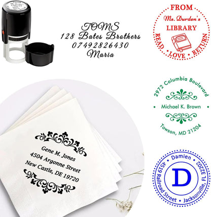 Custom Round Stamp Personalized Self-Inking Rubber Stamps Customized Business Label Stamp Return Address Rubber Office Name Text Logo 4 Ink Color