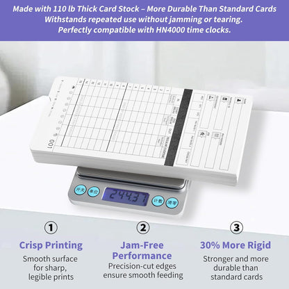 100 Time Cards for HN4000 AutoAlign Calculating Time Clocks