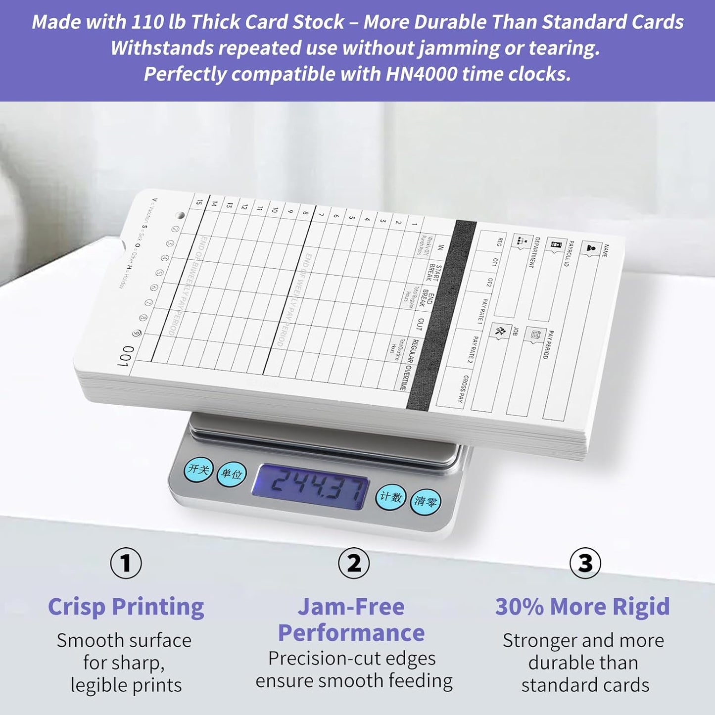 300 HN4000 Time Cards for Employee Time Clocks, Compatible with HN4000, HN2000, HN2500, HN4500, Card Numbers 1-50, Pre-Punched Holes, 6 Boxes of 50 Cards, Separate Packaging