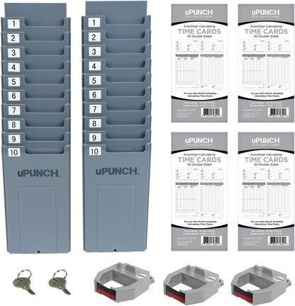 uPunch HN4500 Advanced Calculating Time Clock Bundle for Small Business: Complete Employee Time Tracking System with 200 Time Cards, Racks, Ribbons, and Keys
