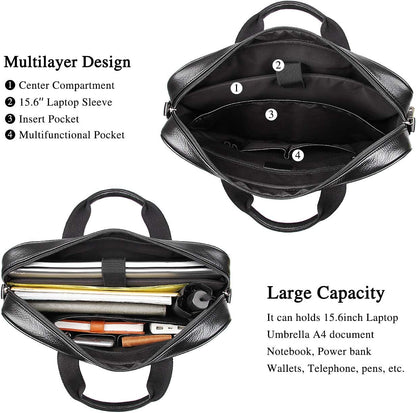 Augus Leather Laptop Briefcase for Men,Waterproof Travel Messenger Duffle Bags 15.6 Inch Laptop Bag