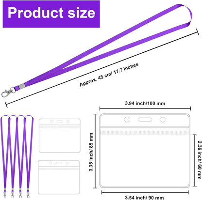 100 Pack Lanyards for ID Badges with Clear Name Tags, Reusable Lanyards Horizontal ID Card Badge Holders Plastic Name Badges for Men Women Kids Business School and Office Supplies (Purple)