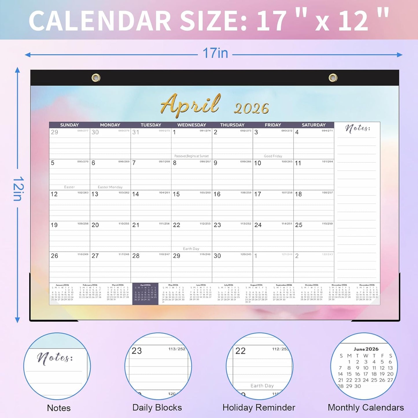 Gannyfer Desk Calendar 2025-2026, Magnetic Calendar for Refrigerator, July 2025 -Dec 2026, 18 Monthly Large Yearly Desktop/Wall Calendar with Stickers Plastic Cover Hanging String, for Office, Home or School, 17" x 12"