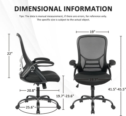 HYLONE Office Chair Ergonomic Desk Chair with Adjustable Armrests, Mesh Executive Chair, Home Office Computer Chairs for Long Hours(Black)