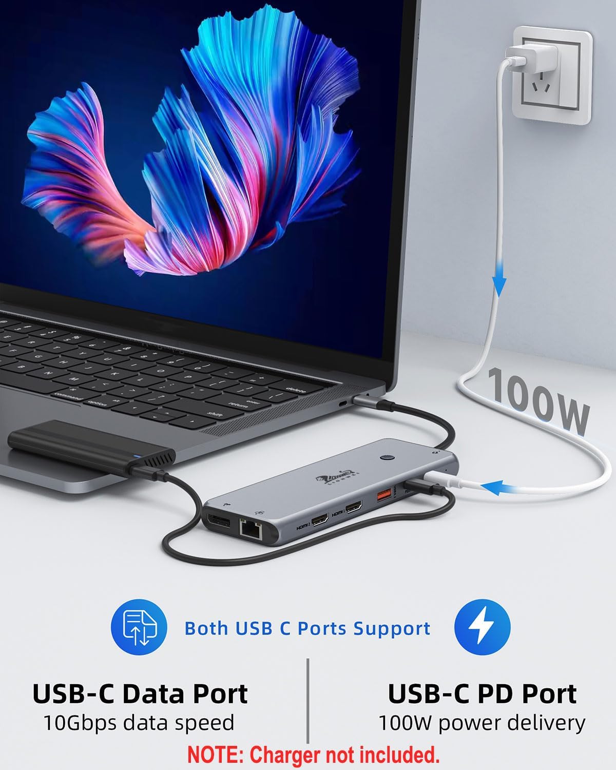 14 in 1 USB C Docking Station - Dual Monitor, Triple Display, 8 USB C/A Ports, Ethernet, Audio - For MacBook, Dell, HP, Lenovo, Surface