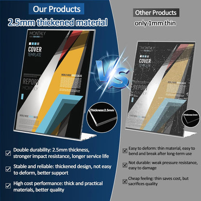 12 Pack 8.5x11 Inch Acrylic Sign Holder Clear Plastic Table Paper Display Stand L-Shape Vertical Menu Holder Stand Picture Photo Flyer Display Stand for Desktop Flyers, Documents, Office, Restaurants