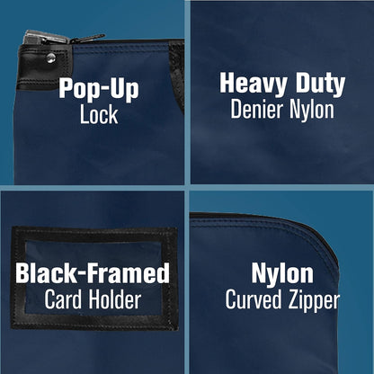 BankSupplies HIPAA Locking Courier Bags with Handles | Navy Blue | 19W x 15H | Durable Laminated Nylon Fabric | Metal Pop Up Lock | For Money, Coins, Currency, Checks & Documents
