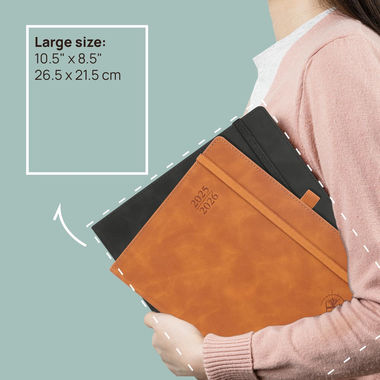 POPRUN Planner 2025-2026 Weekly Notebook (Large 8.5''x 10.5'') Academic Calendar (JUL.25 - JUN.26) Appointment Book with Monthly Tabs, Leather Soft Cover, Inner Pocket, 100 GSM - Pink