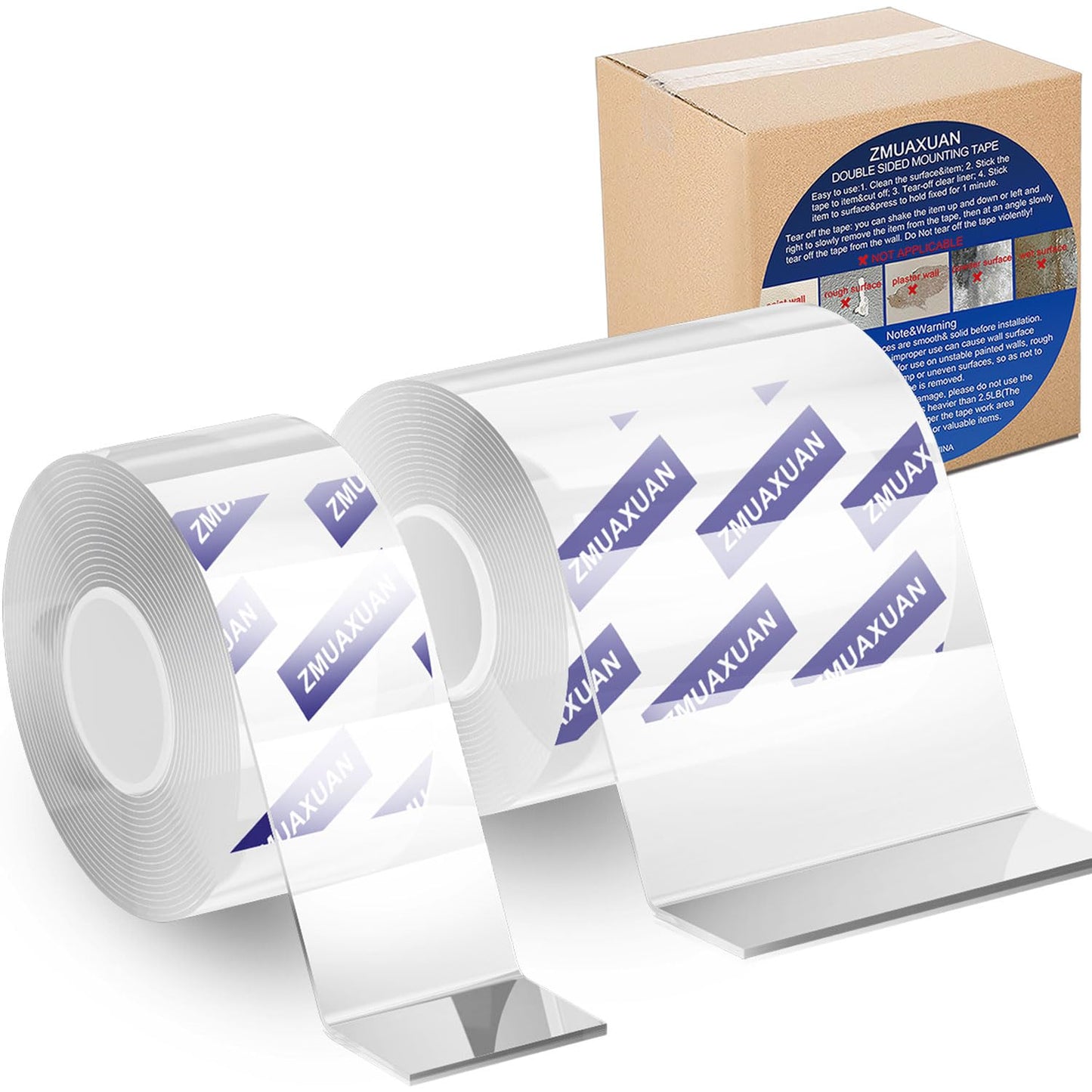 Double Sided Tape Heavy Duty, Clear Wall Mounting Tape, Picture Hanging Adhesive Strips Removable, Strong Poster Glue Adhesive Tape, Nano Tape Sticky Tack for Carpet, Hangers, Frame, 2 Pack Extra Wide