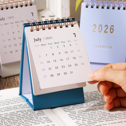 Mini Desk Calendar 2025-2026, Monthy Small Desktop Calendar Runs From July 2025 until Dec 2026, 250 GSM Thick Paper Twin-Wire Binding for Home or Office (White)