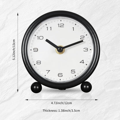 5.1" Desk Clock,Small Retro Desk Clock Battery Operated,Slient Metal Table Clock with Classical for Living Room Decor,Bedroom,Bedside (Black)