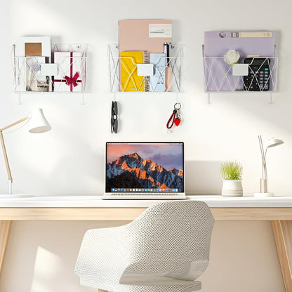 Wall File Holder 6 Pockets Hanging Wall File Organizer, for Papers, Files Clipboard & Magazine Organizer, Wall Mount File Holder Rack for Office Home, White