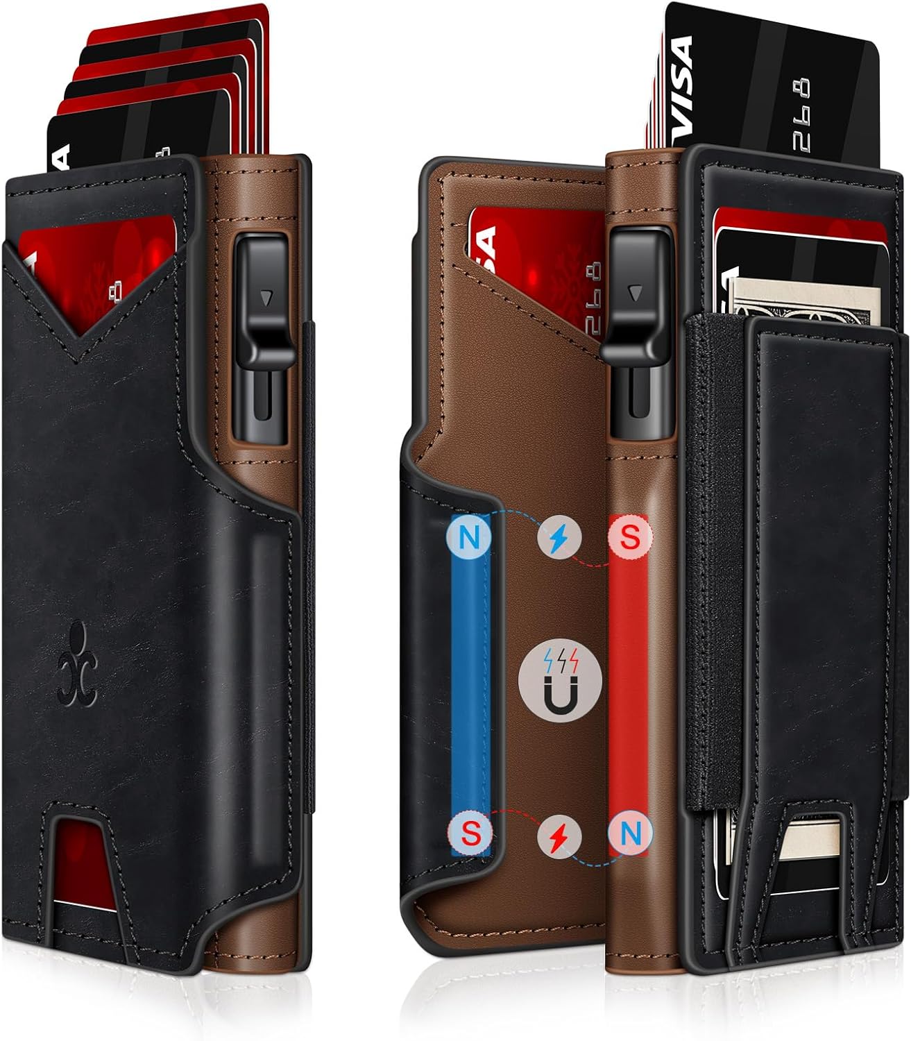 Wallet for Men Wallet with Slim Pop Up Card Holder 9-13 Cards, Bifold Minimalist Smart Wallet RFID Blocking Credit Card Holder with ID Window & Stretchable Cash Slot Compact Metal Aluminum Card Case