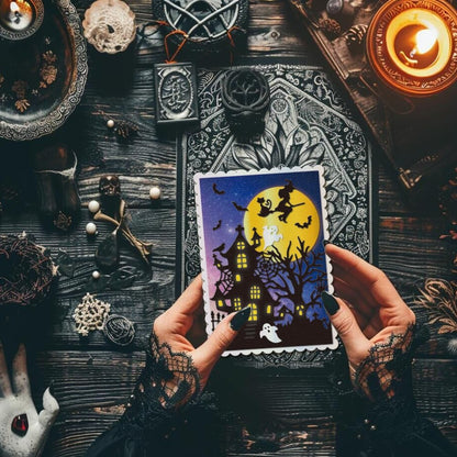 GLOBLELAND Halloween Haunted House Cutting Dies for Card Making Witch Cat Ghost Bat Cut Die for DIY Scrapbooking Journal Embossing Paper Craft Decor