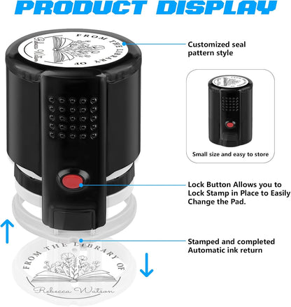 Custom Self-Inking Stamps | Personalized Book Stamp Gift for Book Lovers | 5 Ink Colors (Style05)