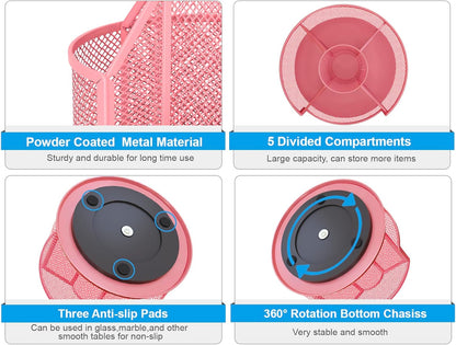 Sturdy Rotating Pen Holder, Cute Metal Pencil Holder, Large Mesh Pen Organizer for Desk, Premium Friendly Office Desk Accessories & Workspace Organizers, Pink