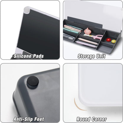 SELEAD Desktop Glass Whiteboard with Organizer, Markers, Eraser, Holder - Small Dry Erase White Board Computer Pad Keyboard Stand for Home, School, Office Desk Accessories - Grey