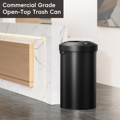 EKO Urban 32 Gallon Round Black Stainless Steel Open Top Waste Bin, Tall Commercial Trash Can for Indoor/Outdoor, Extra Large Metal Garbage Bin for Office, Restaurant, Restroom,120L