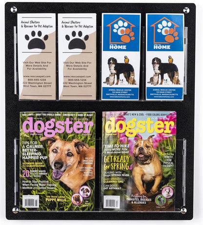 Displays2go Acrylic Wall Mounted Magazine Rack, 4-8 Adjustable Pockets, 2-Tiered - Black (2RP4BLK)