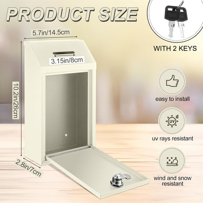Metal Donation Cash Box Collection Safe Suggestion Box with Lock Wall Mounted Mailbox Delivery Ballot Container for Home Office Outdoor Door