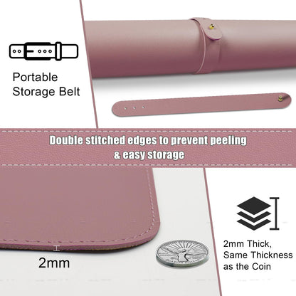 Large Desk Pad, 55'' x 17'', Office Desk Mat, Computer Mat for Desk, Leather Desk Pad for Home & Office, Purple Pink