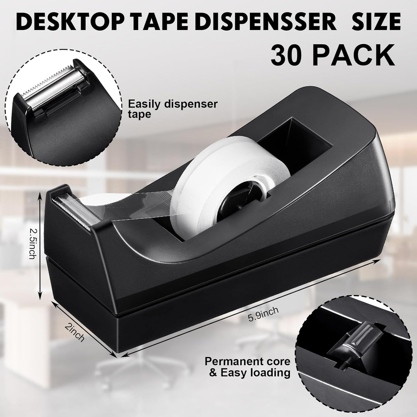Colarr 30 Pack Desktop Tape Dispenser Non Skid Base Tape Dispensers Desk Tape Dispenser Tape Roll Dispenser for Office Home, Tape Not Included