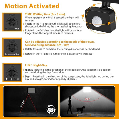 2 Pack 300W LED Motion Sensor Flood Light,LED Work Light with Plug,Super Bright IP66 Waterproof Floodlight Outdoor 43500 lumens 5000K Daylight Dusk to Dawn Security Light for Garage,Front Porch