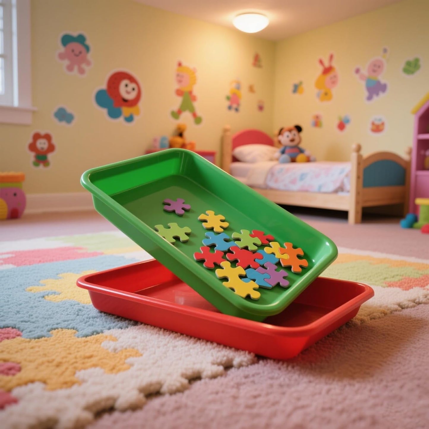 JOIKIT 30 Pack 10.8 x 8.3 Inch Multicolor Plastic Art Trays, Rectangular Art and Crafts Organizer Tray, Activity Organizer Serving Tray for Beads, Painting, Blocks, DIY Project