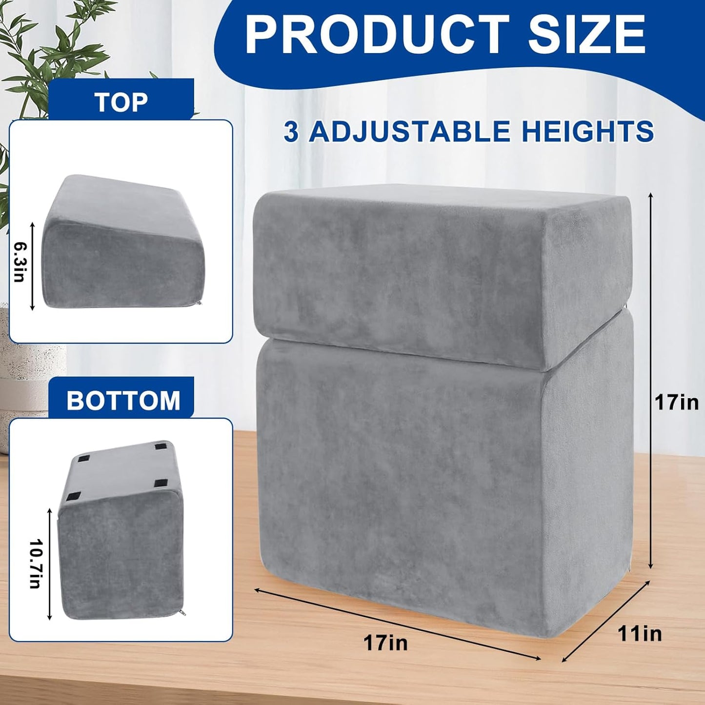 Adjustable Foot Rest for Under Desk at Work - 3 Height Ergonomic Footrest, 17x11 Inch Office Foot Stool, Soft Velvet Cushion, Non-Slip Base for Home & Office - 100% Memory Foam Filling