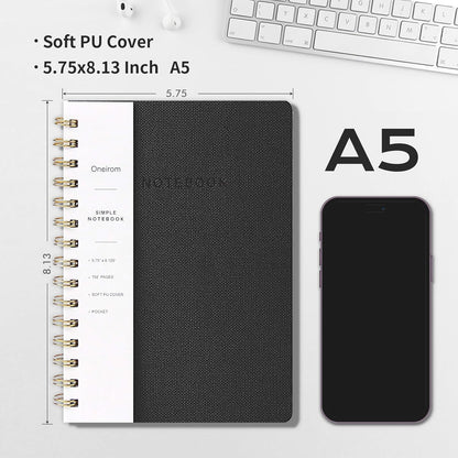 Spiral Notebook-6.10" x 8.19" College Ruled Journal with Inner Pockets and 160 Pages,PU Leather Cover Business Journal, Twin-Wire Binding Notebook Perfect for Office & Home School Supplies