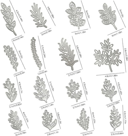 DaKuan 16 pcs Leaf Metal Die Cuts & Embossing Stencils for Card Making - Carbon Steel Craft Dies - DIY Greeting Cards, Scrapbooking, Gifts (4-6cm)