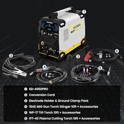 SSIMDER MIG Welder 200A Plasma Cutter Welder Combo 10 in 1 multiprocess welder Pulse MIG/Gas MIG/Flux Core/HF TIG/Stick/Cut Aluminum Welder With Spool Gun for Home DIY Outdoor