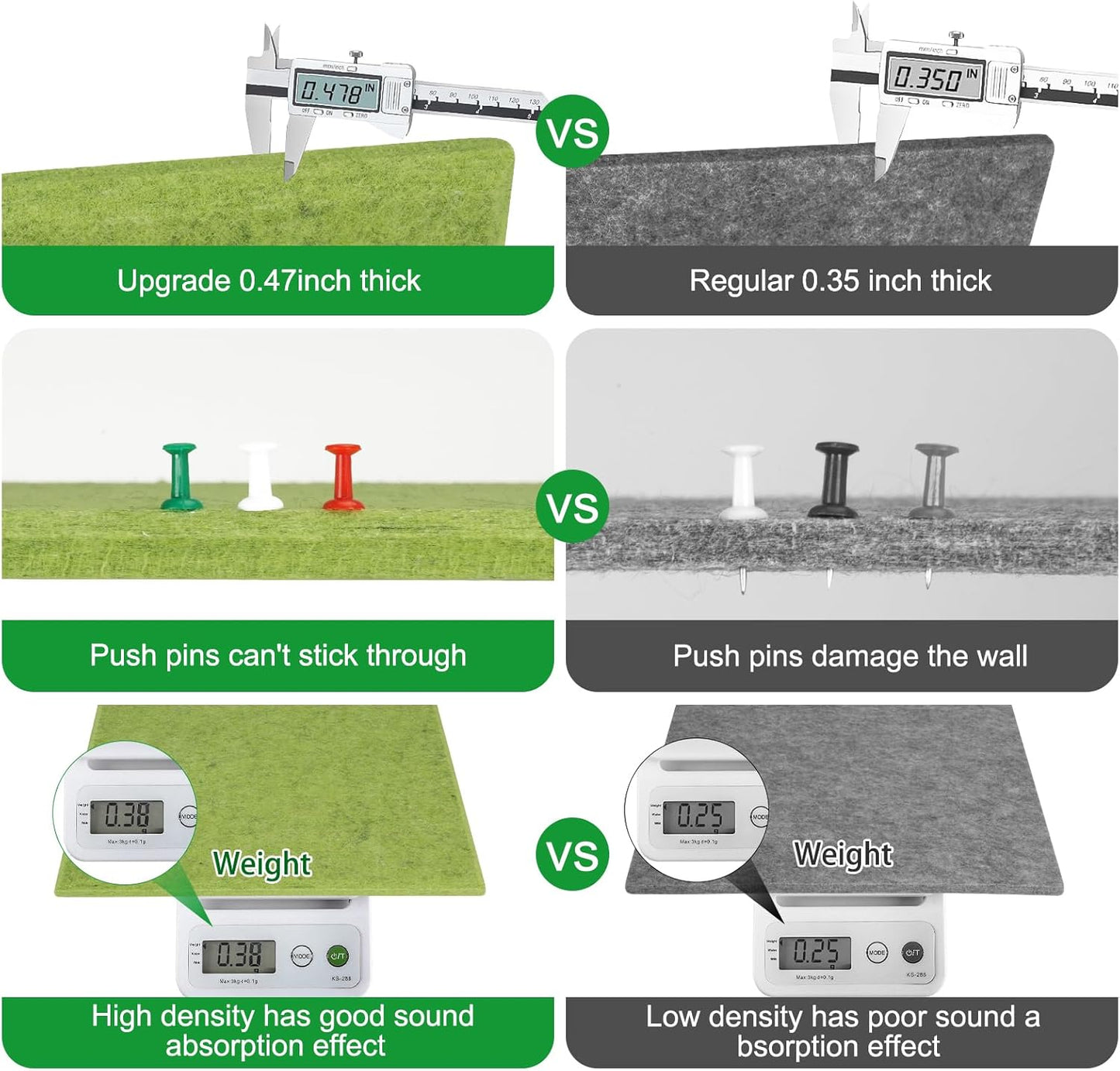 Large Cork Board for Office Wall Decor,48"x36"-12 Pack Felt Wall Tiles with Safe Removable Adhesive Tabs, 1/2" Thick, Felt Bulletin Board Pin Board Cork Boards for Walls - Matcha Green