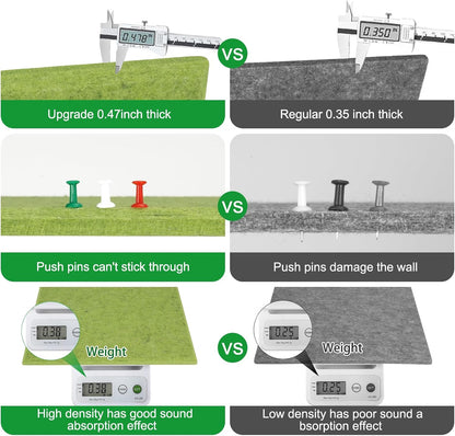 Large Cork Board for Office Wall Decor,48"x36"-12 Pack Felt Wall Tiles with Safe Removable Adhesive Tabs, 1/2" Thick, Felt Bulletin Board Pin Board Cork Boards for Walls - Matcha Green