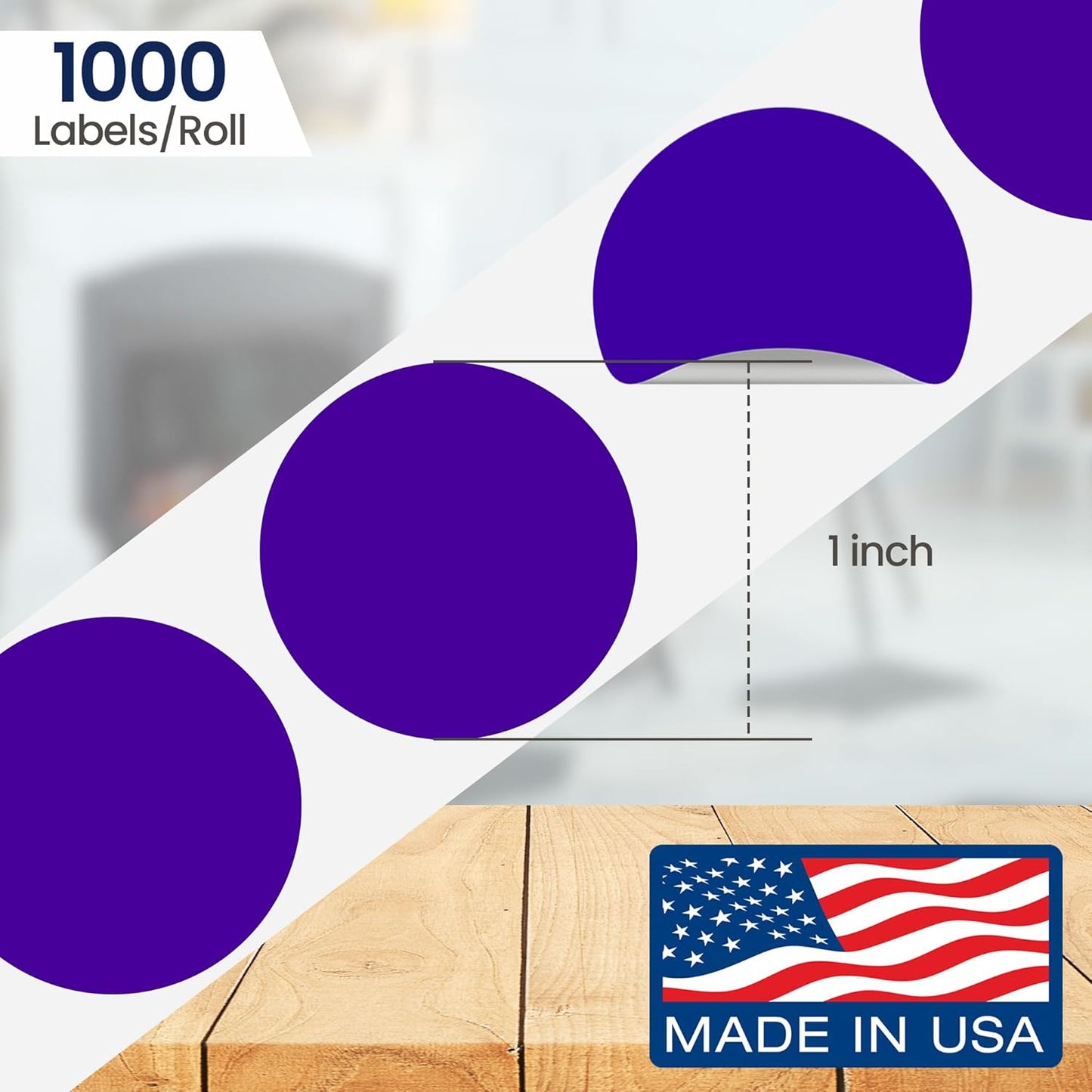 Perco Purple 1-Inch Round Circle Dot Sticker Labels with Removable Adhesive – 1,000 Labels per Roll – Versatile, Vibrant Colors, Reliable Hold, No Residue, Perforated for Convenient Use – Made in USA