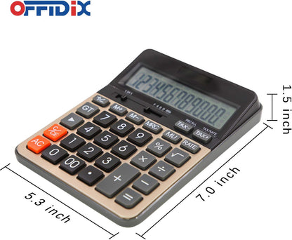 OFFIDIX Desktop Calculator with Large 12 Digit LCD Display, Solar Battery Dual Power, Perfect for Office, Home, School