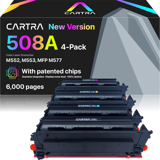 CARTRA 508A Toner Cartridges 4 Pack, Compatible Replacement for 508A Cyan Magenta Black Yellow Ink Cartridges for Color Printers, Work with Color Laser Printer M553 M577, Flow MFP M577 Series