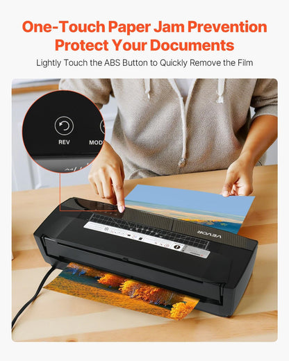 VEVOR Laminator Machine, Cold and Hot Laminator for Max A3 Paper Size, 1 min Quick Warm Portable Laminator, 3-10 mil Thickness, Ideal for Home, Office, Business, or School Supplies, Black
