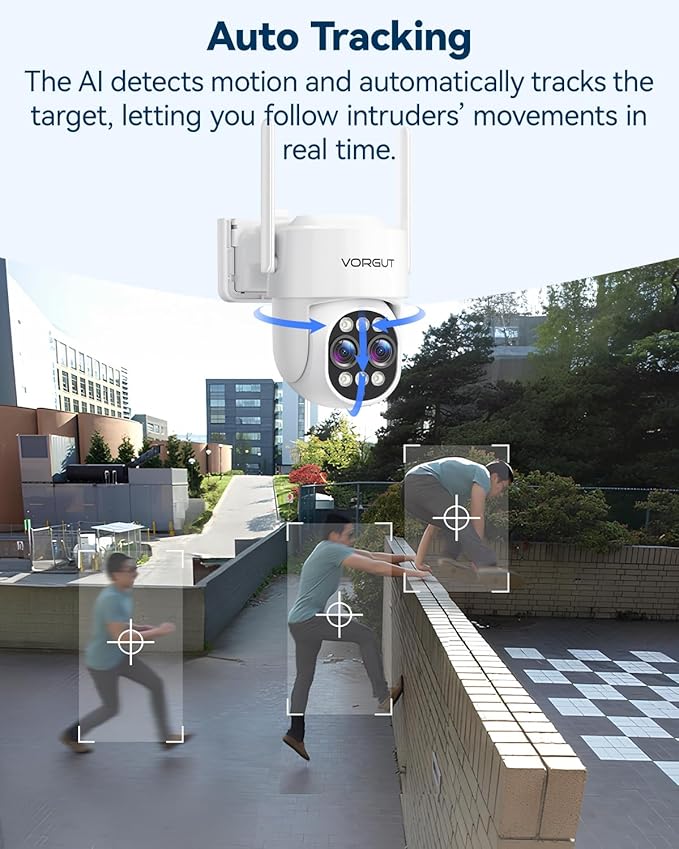 Security Camera Wireless Outdoor System with Monitor, 2pcs Dual Lens 10X Optical Zoom PTZ Cameras for Home Surveillance, Color Night Vision, Auto Tracking, Human Detection, 10CH NVR, 500GB HDD