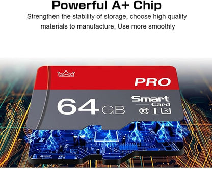 Micro Memory Card 64GB 2-Pack Memory Cards 64GB with Adapter Class 10 High Speed Mini TF SD Card for Smartphones/Camera/Tablet 2-PCS