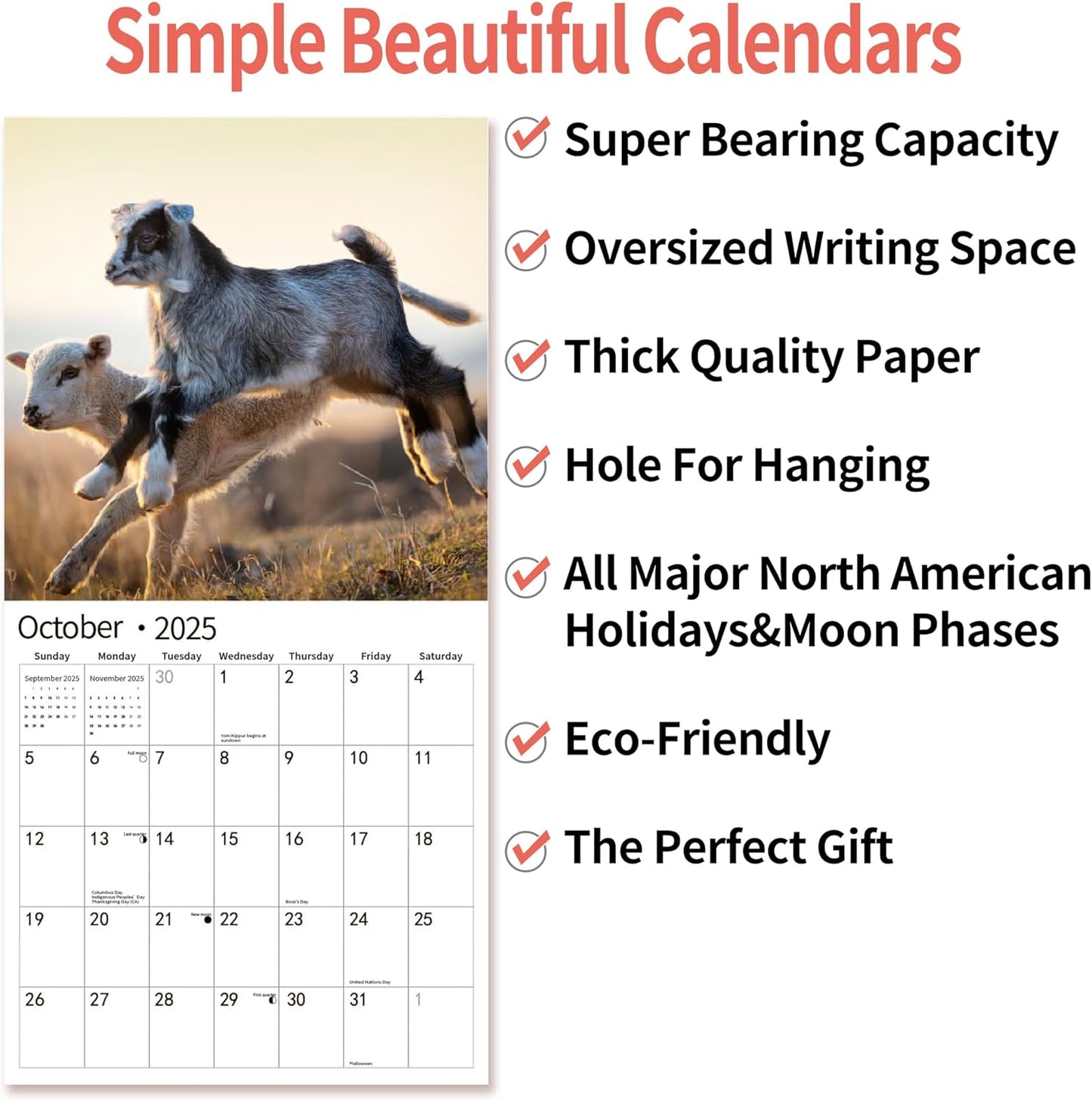 2025 Wall Calendar,Calendar 2025, January 2025 - December 2025, Wall Calendar Baby Moo Moos, 12" x 24" Opened,Full Page Months Thick & Sturdy Paper for Calendar Organizing & Planning