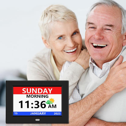 7 Inch Digital Clock with Day and Date for Elderly Alzheimer's Clock Customizable Alarms 3 Display Modes Large Font Alarm Clock for Seniors Auto DST Black